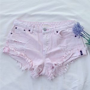 NWOT Litz premium denim brand, pink, high rise jean short, cuffed hem, size S